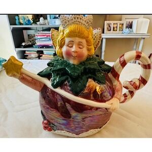 Department 56 Christmas Fairy Teapot Candy Cane Handle Star Wand Festive Ceramic